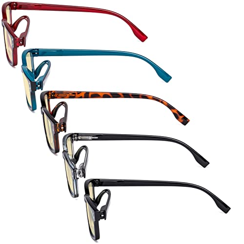 Image of Eyekepper 5 Pack Blue Light Filter Glasses Classic Rectangular Computer Reading Glasses Yellow Tinted +0.75