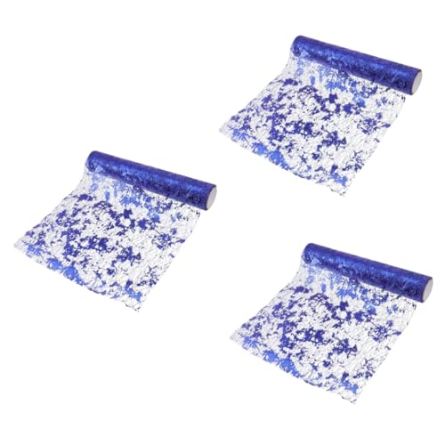 Nappe métallisée bleu et chemin de table macramé en polyester de qualité