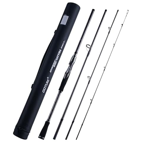 GOTURE Travel Fishing Rods 30T, 4 Piece Fishing Rod, Surf Casting/Spinning Rod,Ultralight Fishing Baitcasting Rod 8' MH-S for Saltwater Trout, Bass, Walleye, Pike Gray Cover
