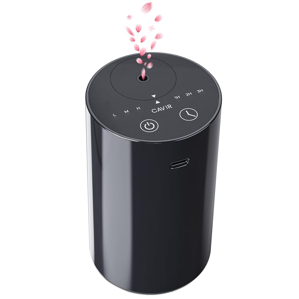 Cavir Diffuseur d'huiles essentielles sans Eau - Mini Machine à air Portable - Aromathérapie - Charge USB - 1/2/3H/temps - 3 Niveaux de Brume - pour la Maison, la Voiture, Le Bureau