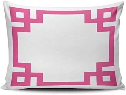 Hoooottle Custom Pretty Cute White Hot Pink Greek Key Boudoir Pillowcase Rectangle Zippered One Side Printed 12x18 Inches Throw Pillow Case Cushion Cover