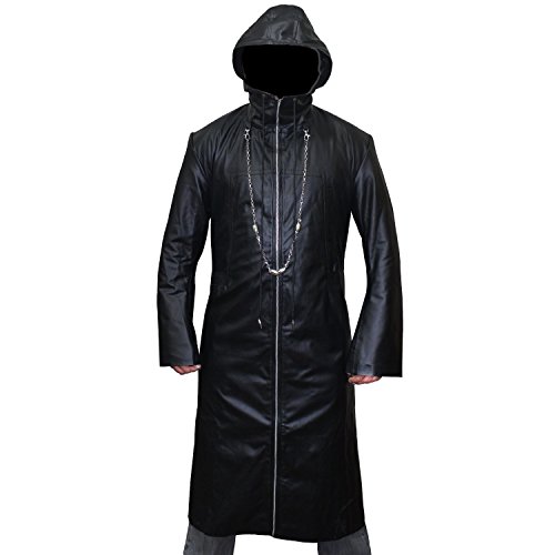 Enigma Hooded Organization XIII Jacket -Black Leather Trench Coat