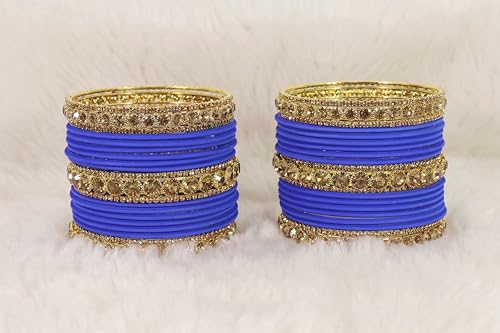 Image of NMII Non-Precious Metal Base Metal and Studded Zircon Gemstone and Matte Finish Worked Bangle set for Women /Girls