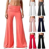 Coral Pants para Mujer, Pantalones de Yoga Deportes Suelta Chándal Coral Foldover Pants Casual Leggings Moda Casual Color Sólido Casual Cómodos