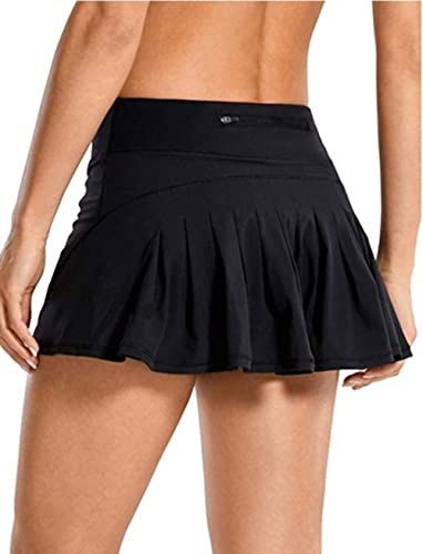 ThreeH Falda Plisada de Tenis Faldas de Cintura Alta Faldas Casual Modestas de Golf Atléticas para Correr con Bolsillos,Negro