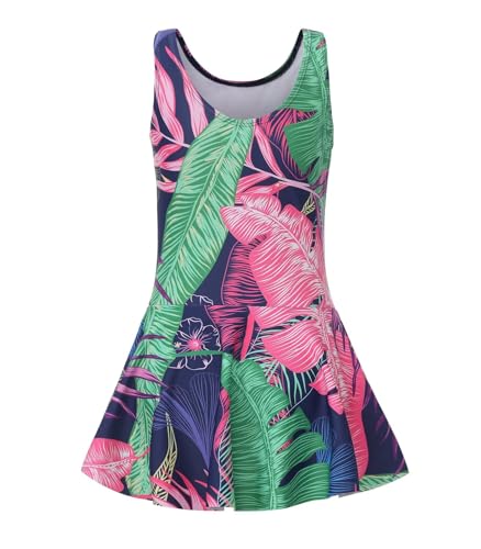 Image of Girls One Piece Swimsuits Leopard Bathing Suit for Kids Hawaiian Swimwear with Skirt Swim Dress 3-16 Years