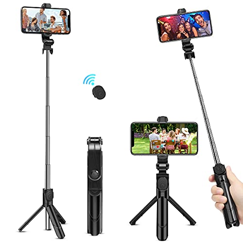 Selfie Stick Bluetooth, Selfie Stick Tripod - Extendable Tripod Stick with Remote - Facetime Phone Stand, Wireless Selfie Stick Tripod, Selfie Stick for Phone