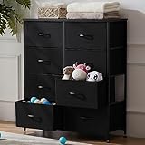 DUMOS Dresser for Bedroom, Fabric Storage Tower Chest Sturdy Metal Frame, Wood Tabletop for Kids Room, Closet, Entryway, Nursery, 8 Drawers, Black