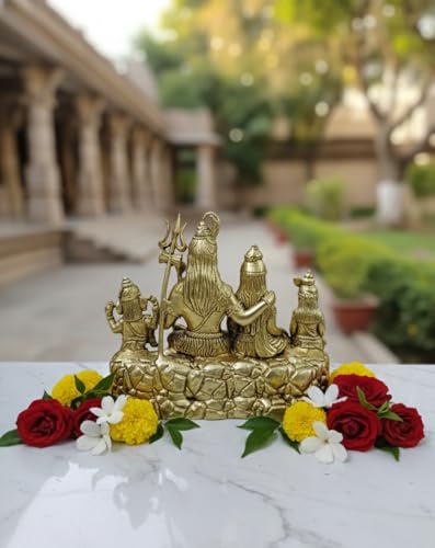 Image of Shiv Pariwar Brass Statue, Hindu God Family Figurine, Religious Home Decor by Shree Hari Arts