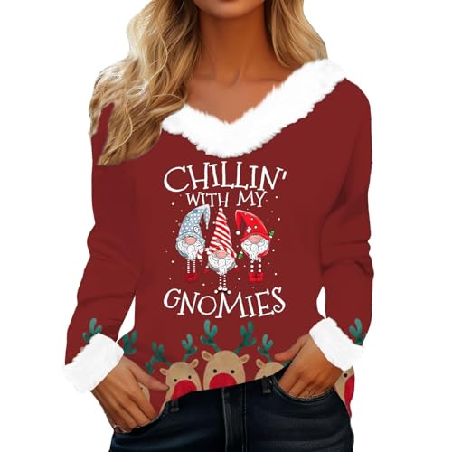 Bastwahl Pull De Noël Femme Col en V en Peluche Poilu Manches Longues Chaud Doux Et Confortable Ugly Sweat Noel Vêtements Christmas Pullover Sportswear Top...