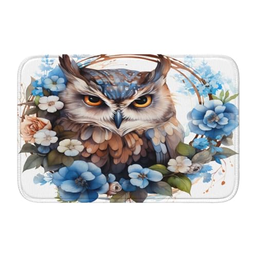 Mexpekil Paillassons absorbants antidérapants pour intérieur et extérieur Motif chouette Bleu aquarelle 40 x 60 cm