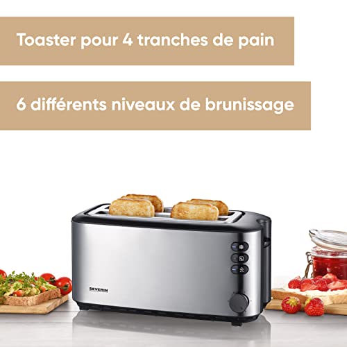 SEVERIN Grille pain automatique 1 Toaster compact 2 fentes jusqu'à 4 tranches Grille pain électrique avec réglage du degré de brunissage & fonction décongélation inox AT 2509 - vue 2