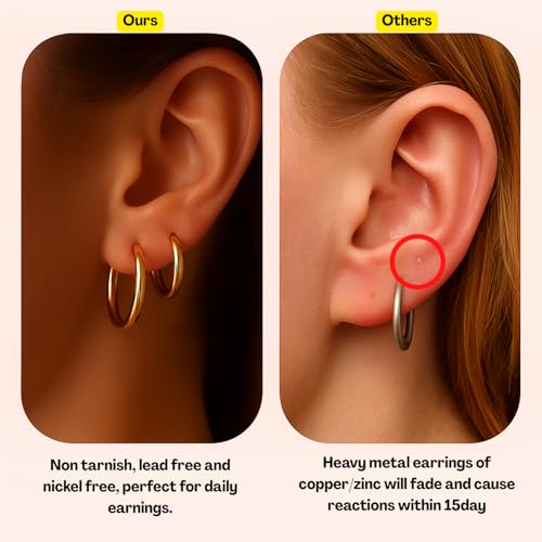 Image of 5 Pairs Hoop Earrings for Women, Golden Hoop Earring Set with Sizes 6mm /8mm /10mm /12mm /14mm, Small Hoops Earrings for Women