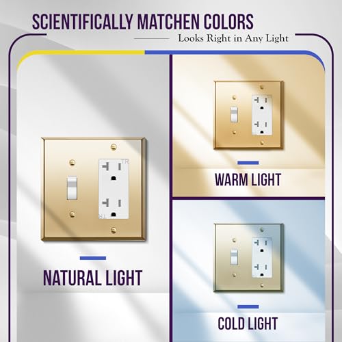 Image of ENERLITES Combination Toggle and Decorator Switch Metal Wall Plate, Stainless Steel 201, Corrosion Resistant, Size 2-Gang 4.50 inch x 4.57 inch, 771131-PB, Polished Brass, Gold