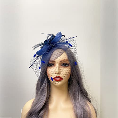 Ts Fascinators Hat Tea Party Hat Mesh Floral Feather Hair Clip Girls And Women Fascinator Headband With Veil For Wedding Cocktail Dark Blue #TOP4