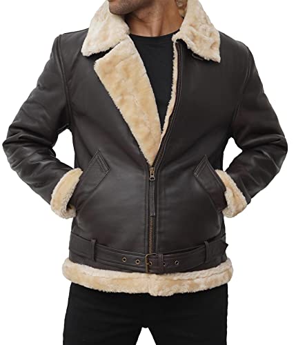 Image of Blingsoul Mens Sherpa Leather Jacket with Shearling Fur Collar - Real Lambskin Winter Leather Jacket For Men