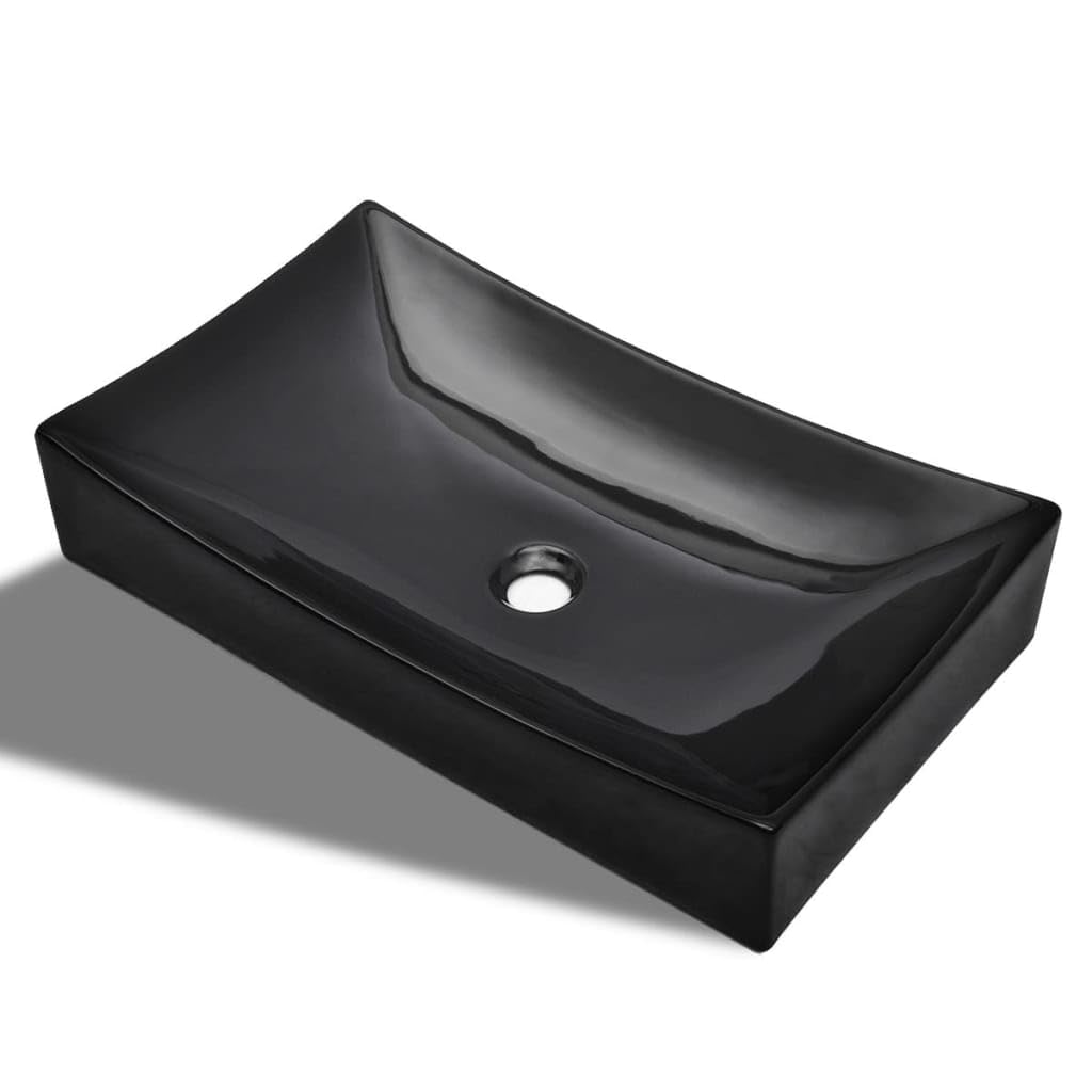 vidaXL Umywalka ceramiczna prostokątna czarna