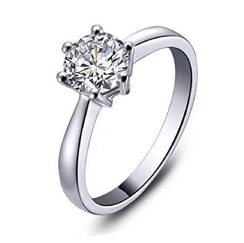 Finemall 1.0 Carat Classical Stainless Steel Solitaire Engagement Ring Round Brilliant Cubic Zirconia CZ 18k White Gold Wedding Engagement Ring (size 10)
