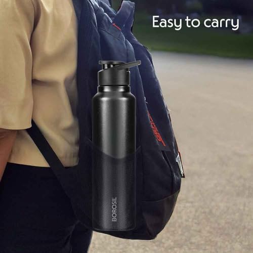 Image of Borosil 1000 ml Hydra Sipfresh Galaxy Stainless Steel Water Bottle | ISI Certified, Made in India | Single Wall, Leakproof| Bottle for Office, School, College & Gym | 1 Year Warranty | Black