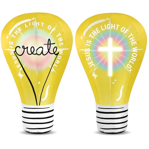Teyva Daily VBS 2026 Inflatable Light Bulb Illumination Decor 6.5 ft Tall Double Sided Air Bulb with Create Sign for VBS Large Sized Bible Decor Vacation Bible School Illumination Party Decoration
