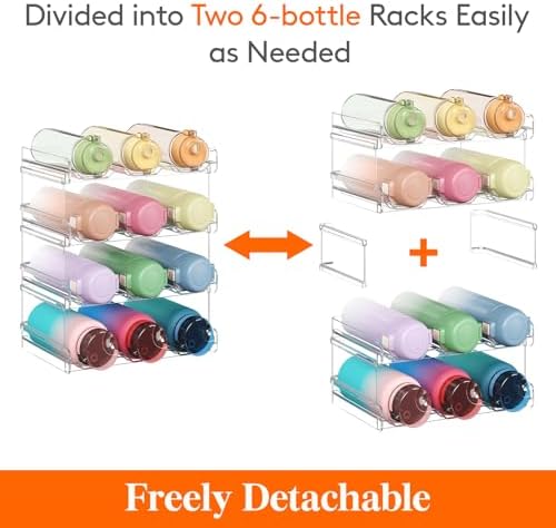 Lifewit Stackable Water Bottle Organizer for Cabinet, Freezer, Pantry - Plastic Cup Holder, Wine Racks for Kitchen Tabletop Storage, Cupboard, Office - Pack of 4, Each Rack Holds 3 Containers - 2