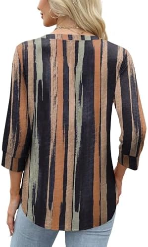 WIHOLL Womens Tops 3/4 Sleeve Shirts for Women V Neck Blouses Dressy Casual Womens Summer Clothing Trendy 2026 Vertical Stripes L — view 3