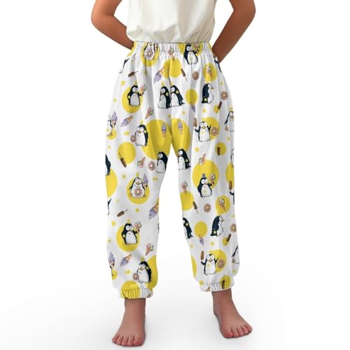ORGYPET Baggy Sweatpants for Girls L Children's Loose Legged Bloomers Athletic Workout Girls Flowy Pants Sweatpants Teen Girls Keep Children Fresh All Day Long, Penguin Ice Cream