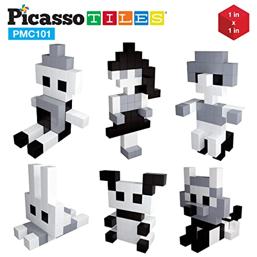 Picassotiles Magnetic Puzzle Cube 60Pcs + 101Pcs, Black And White Magnet Construction Building Block Set, Free Ideabook With 50 Ideas Included, Free Ideabook With 53 Ideas For Children Boy Girl Age 3+ #TOP6