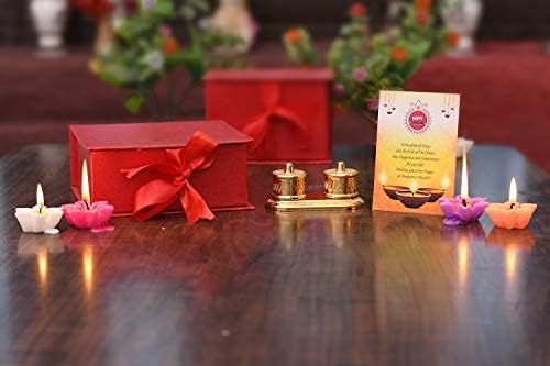 Frienemy Presents Diwali Gift Combo - Set of 4 Wax Floating Candles with Golden Finish Kumkum Dani Chandan Roli Box - Diwali Decoration Items for Home - Diwali Gifts #Frienemy-0380