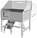 Hasopy 38 Inch Professional Stainless Steel Dog Bathtub Grooming Station, Pet Dog Bath Tub for Large Pets, Pet Wash Station, Dog Shower Tub with Ramp, Faucet, Sprayer and Drain,Left Door