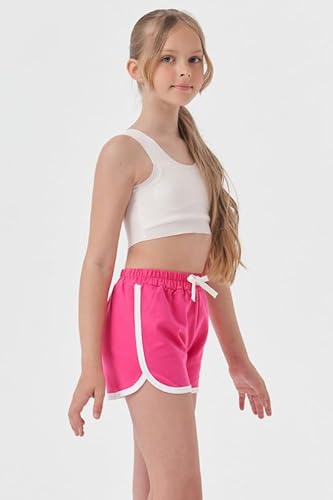 Pacote com 3 shorts de corrida para meninos e meninas, Purple-light Green-rose Red, 6-7 anos