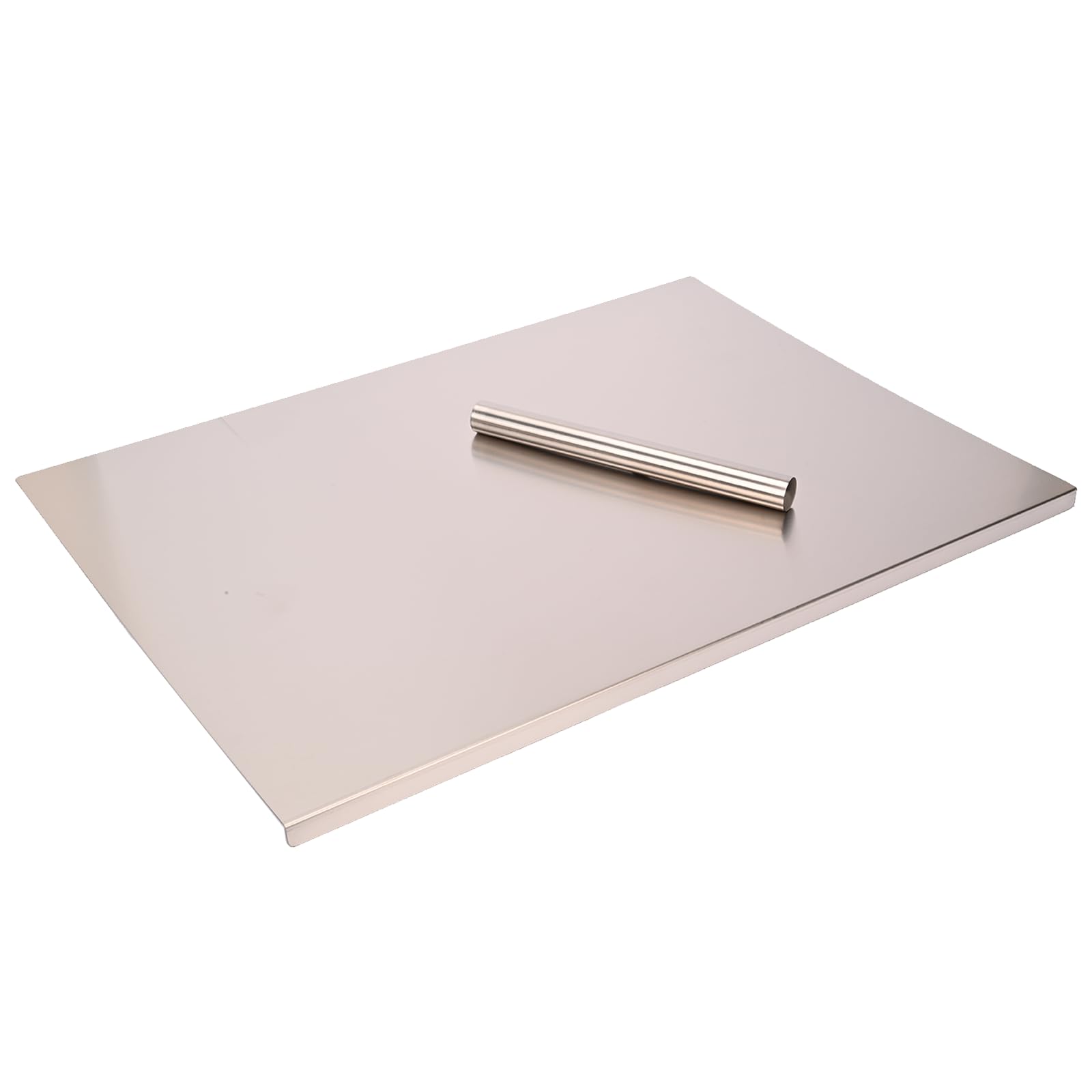 304 stainless steel chopping board with lip, 31.5”x 22.8” large steel cutting board with rolling pin, metal noodle board pastry board kneading dough board for kitchen restaurant