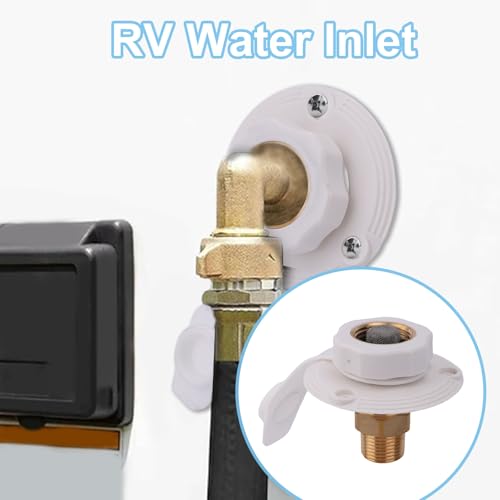 Image of BOXOB RV City Water Inlet with Brass Check Valve, 3 /4 inch NH Female to 1 /2 inch NPT Male RV Water Inlet Connection Replacement for Camper Trailer Motorhome (White)