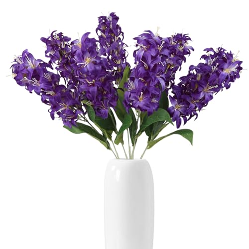 IPOPU 8pcs Hyacinth Artificial Flowers 25.5 in Long Stem Delphinium Flowers Silk Snapdragon Fake Flowers for Table Centerpieces Home Wedding Party Decoration (Purple)