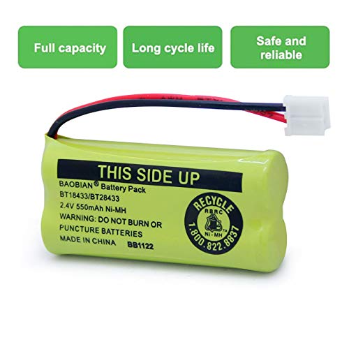Baobian Bt18433/Bt28433 2.4V 550Mah Ni-Mh Bt184342/Bt284342 Cordless Phone Battery Bt8000/Bt8001 Bt-6010 Bt-8300 Bt-1011 Bt-1018 Bt-1022 Cph-515D Cs6209 Cs6219 Cs6229 Ds6301 Ds6101 Cl80109 (8 Pack) #TOP5