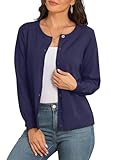 PrinStory Women'S Button Down Crewneck Cardigan Knit Lightweight Long Sleeve Side Split Designer Jumper Cardigans Casual Outwear Tops For Dress Summer Evening Wedding (Navy Blue, XX-Large)