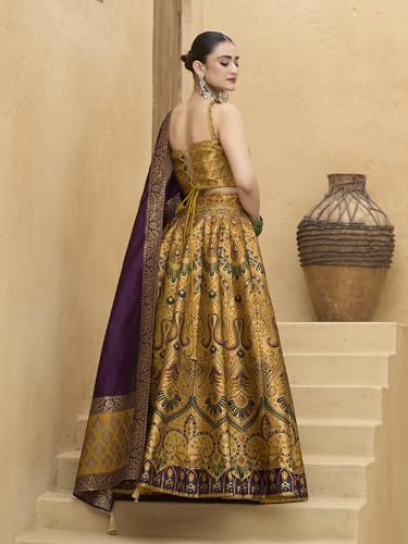 Image of PURVAJA Women's Kanjiwaram Semi-Stitched Lehenga choli
