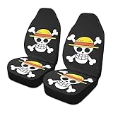 Oarencol Anime Car Seat Covers 2pc One Piece Pirate Straw Hat Universal Front Seats Protector Fits with Organizer Pocket for Cars Truck SUV Van
