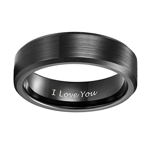 6Mm Black Tungsten I Love You Ring For Men Women Engraved Couple Wedding Band Comfort Fit Size 10 #TOP1