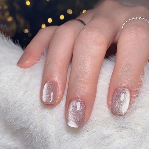 Press On Nails Squoval - Mauve Gray Velvet Fake Nails Short Full ...