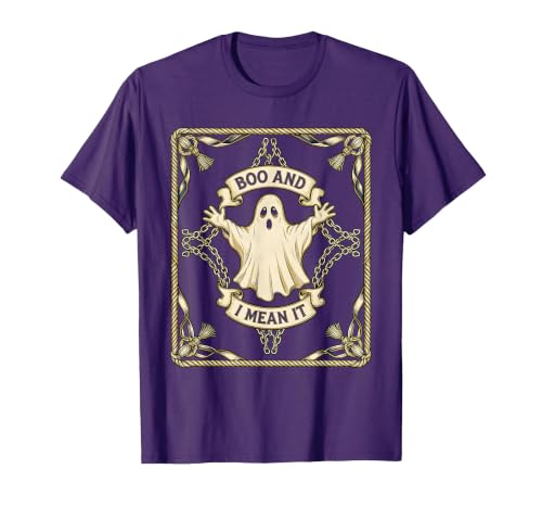 Boo And I Mean It Ghost Halloween Design T-Shirt, Men, Purple, Large