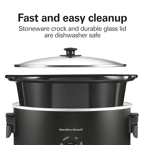 Image of Hamilton Beach 7 Quart Slow Cooker With Space-Saving Folding Handles | 3 Heat Settings | Dishwasher Safe Stoneware Crock & Glass Lid | Black | 33174