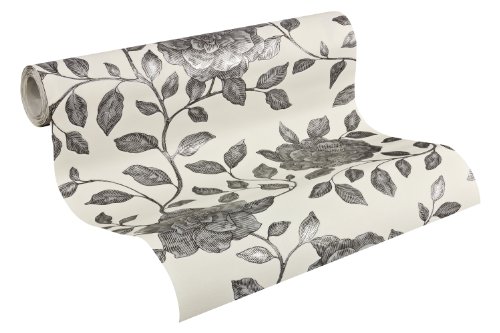 Schöner Wohnen Vliestapete Private Glam, Mustertapete mit edlem Blumenmotiv, grau, metallic, weiß, 945112 Schöner Wohnen Vliestapete Private Glam, Mustertapete mit edlem Blumenmotiv, grau, metallic, weiß, 945112