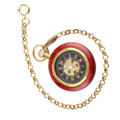 Montre de poche mécanique Ipetboom en alliage avec cadran bois et chiffres romains