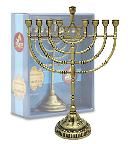 Ner Mitzvah Traditional Bronze Candle Menorah - Chanukah Candles - 9" High