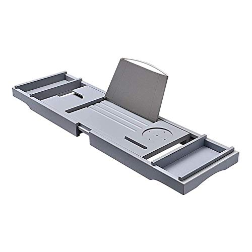 Bandeja de bañera extensible con soporte de libro y copa de vino 3