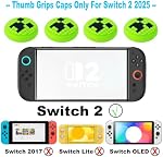 Bouchons de poignées pour commutateur Nintendo 2 (2025), 4 Interrupteur de silicone Pcs 2 Bouchons de joystick Soft Joy Con poignées de pouce Couvres Jeux mignons Accessoires Améliorer l'expérience de jeu - vert