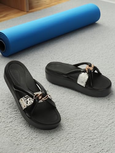 Image of ELLE Women Textured Platform heel sandal with Chain Detail