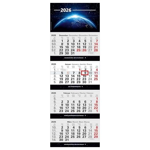 4-Monatskalender 2026 mit Bild Universum großer Wandkalender Büro Vier Monate