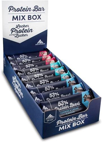 Multipower 53% Protein Boost - 20 x 45 g Protein Riegel Mix Box - 24 Gramm Protein pro Energieriegel - mit Eiweißriegeln in 3 Geschmacksrichtungen, 900 g Multipower 53% Protein Boost - 20 x 45 g Protein Riegel Mix Box - 24 Gramm Protein pro Energieriegel - mit Eiweißriegeln in 3 Geschmacksrichtungen, 900 g